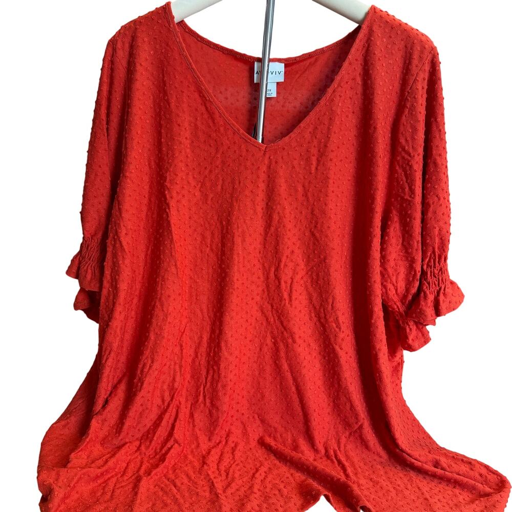 Ava & Viv Women's Orange Swiss Dot Ruffle Short Sleeve Blouse - Size 2X - NWT